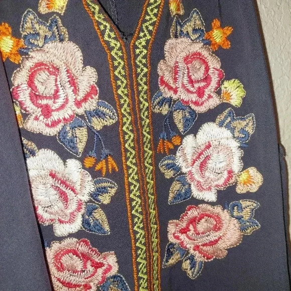 Andree By Unit Shirt Womens Large Multicolor Floral Embroidery Boho Sleeveless - Picture 6 of 6